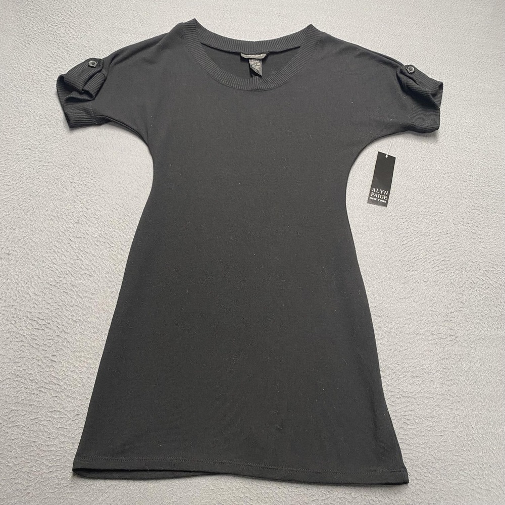 Alyn Paige Sweater Dress Womens Small Black Short Sleeve Knit Bodycon Casual